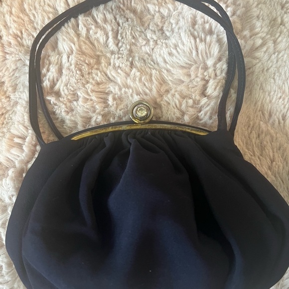 Vintage JR USA Navy Purse with Gold Rhinestone Hardware & Matching Coin Purse - Picture 4 of 7